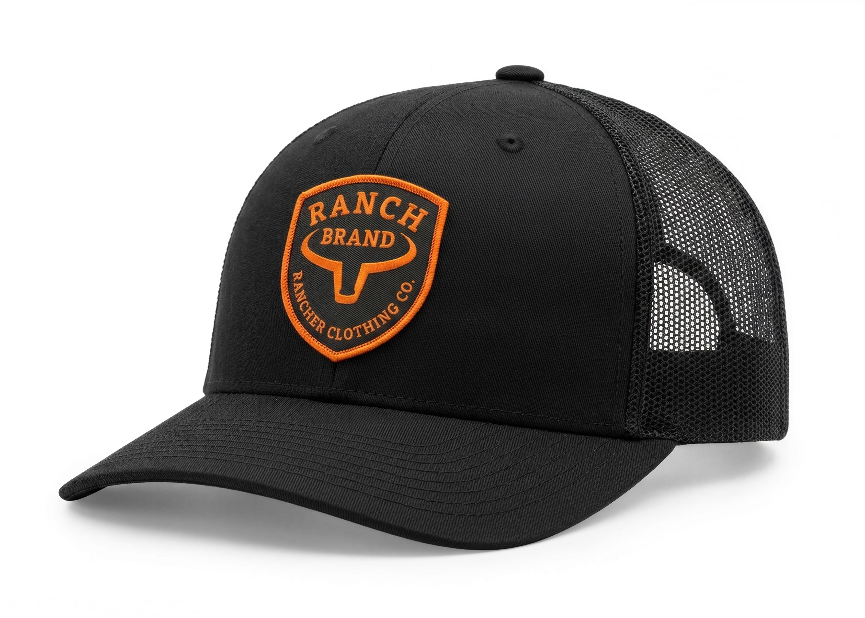 Casquette Patch Shield | Noir & Mesh Noir | Orange
