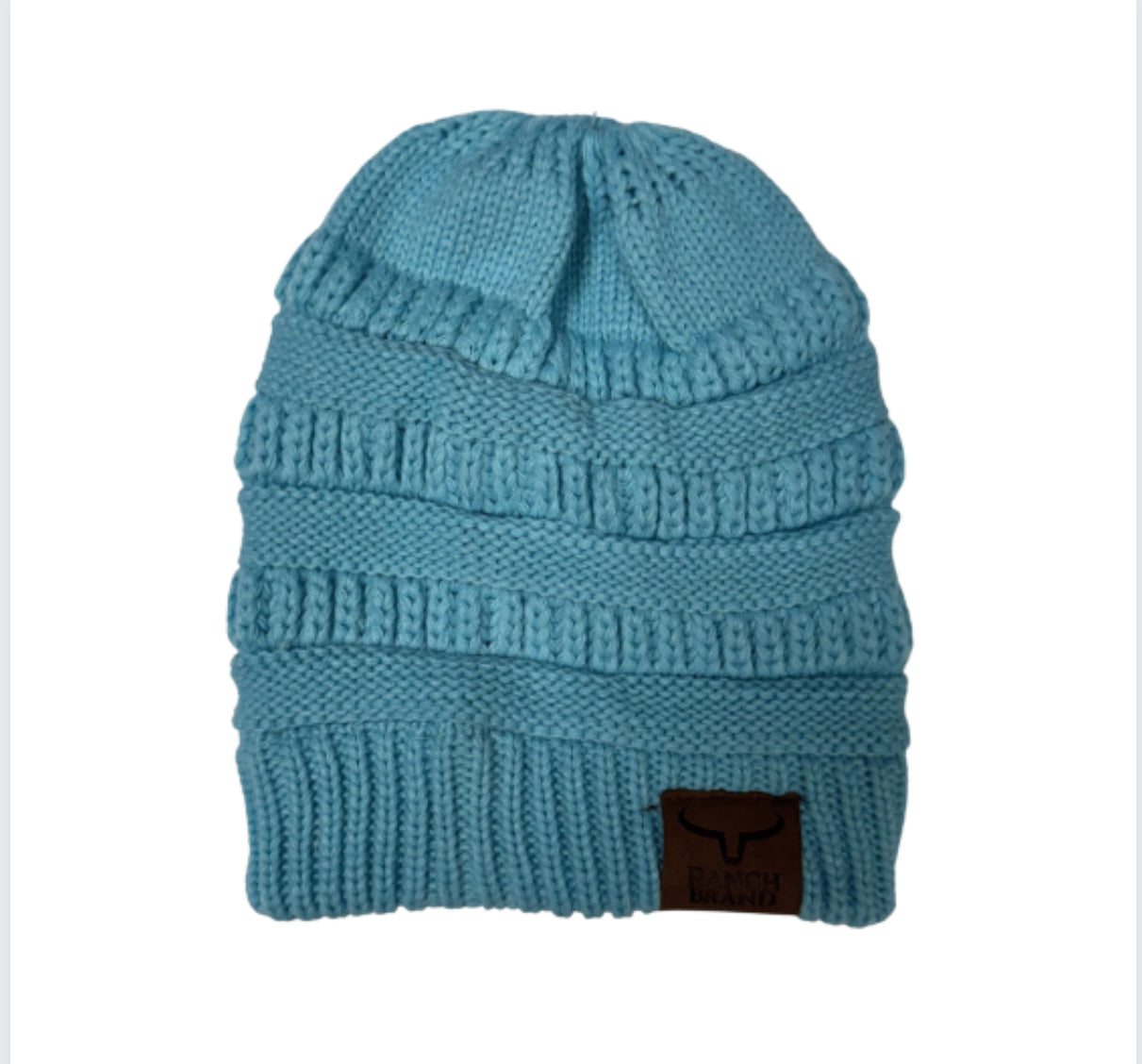 Ponytail Beanie | Turquoise | Leather Patch
