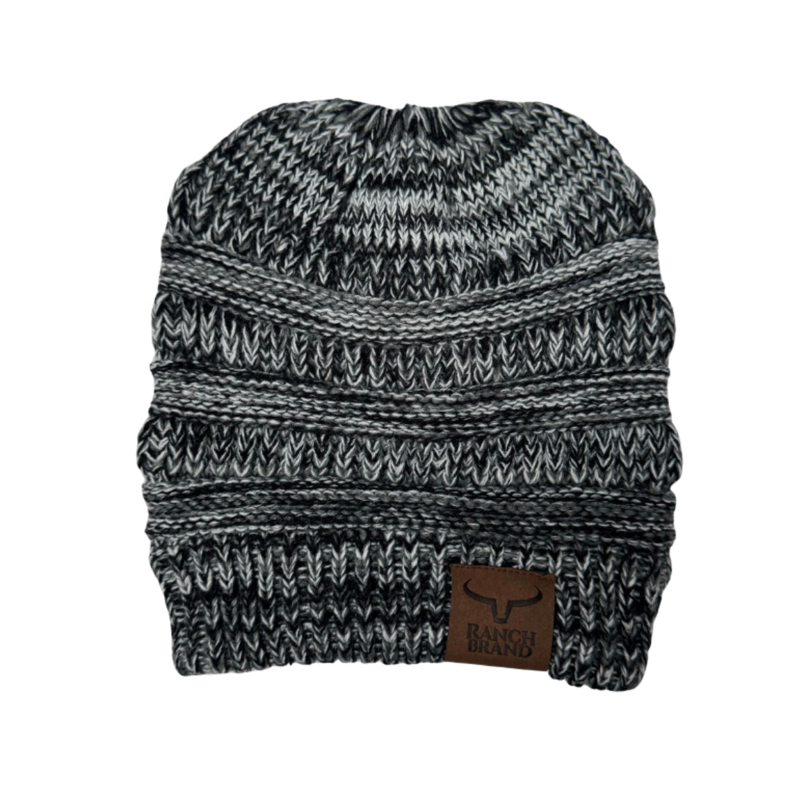 Ponytail Beanie | Heather Grey | Leather Patch