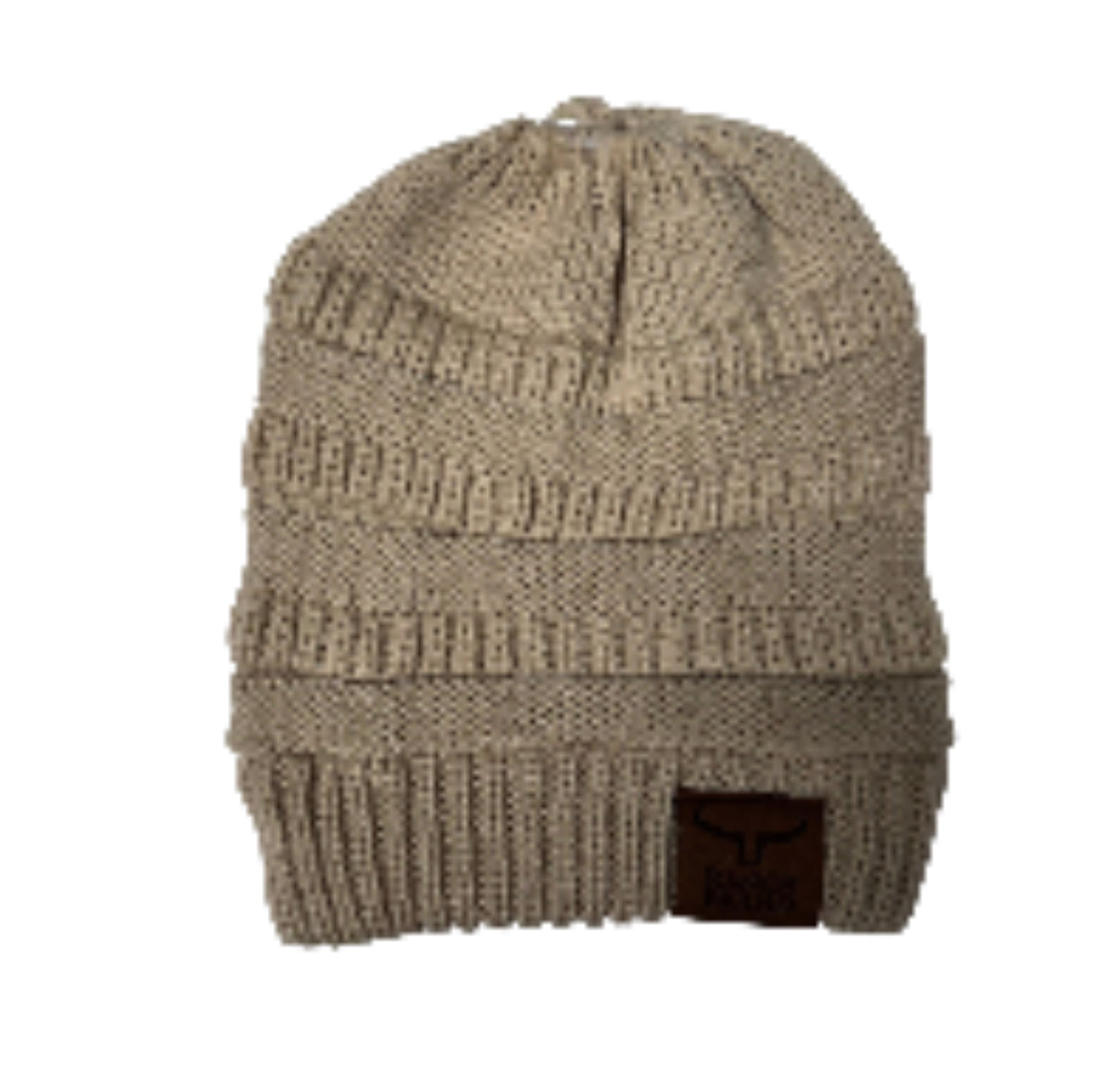 Tuque Ponytail Femme | Beige | Patch De Cuir