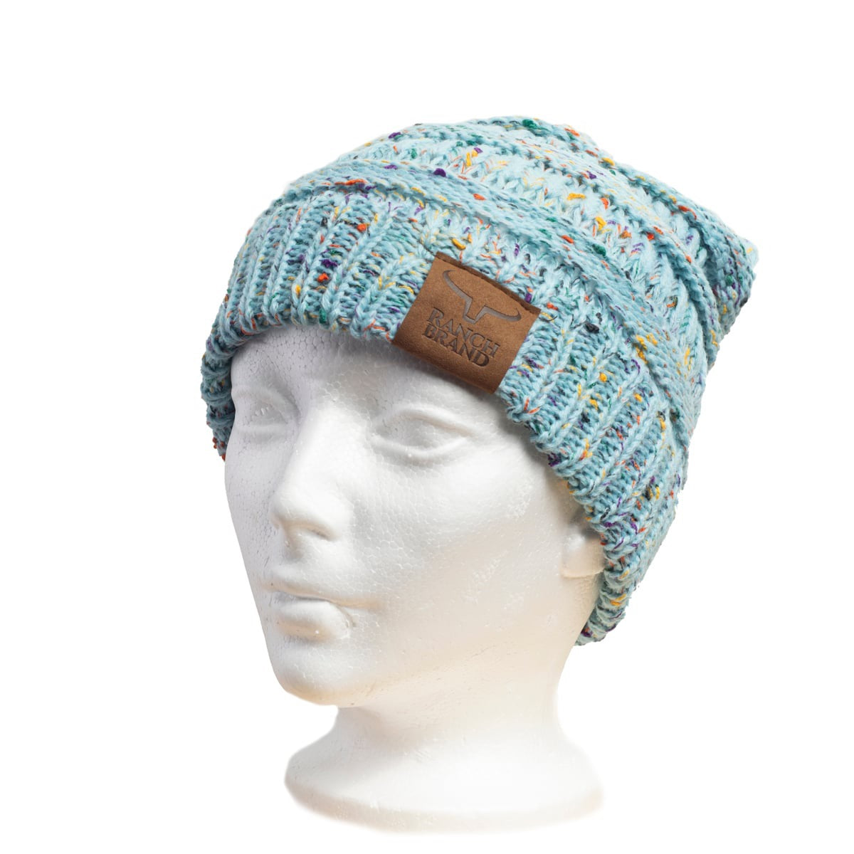 Tuque Ponytail Femme porté | Turquoise Mix | Patch De Cuir
