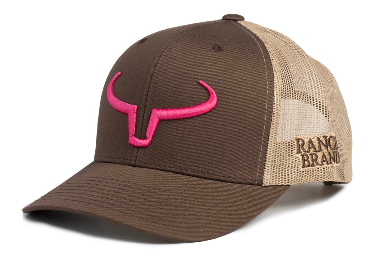 Casquette Rancher | Brun & Mesh Beige | Logo Rose