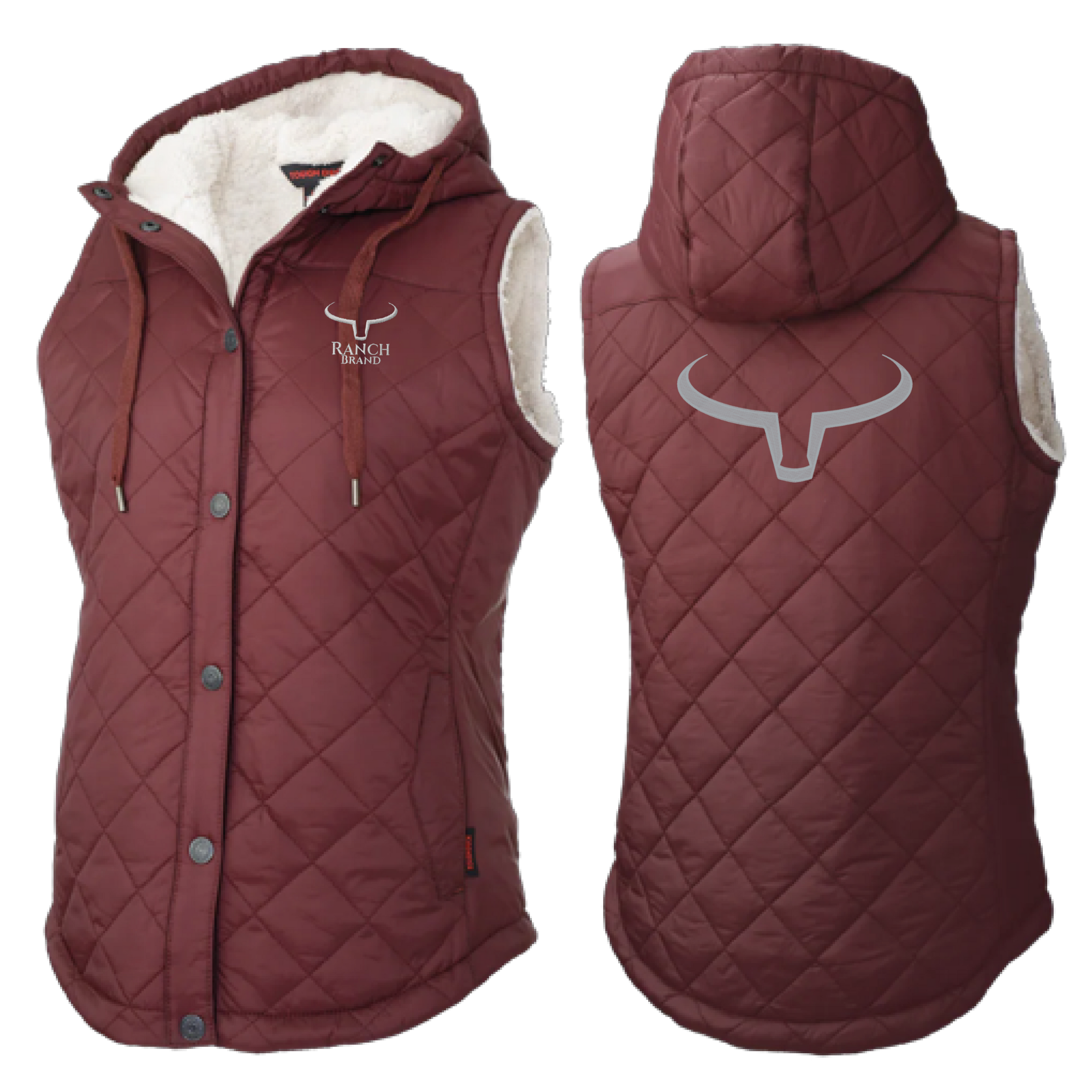Ranch Brand | Veste matelassée à doublure Sherpa pour Femme | Bourgogne Logo Silver