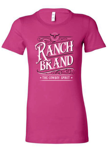 T-shirt western rose, avec Logo Ranch brand blanc