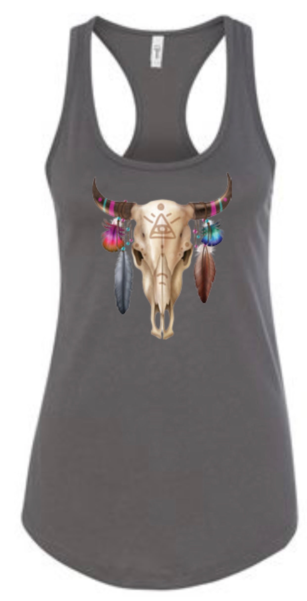 Women s Gray Cow Skull Tank Top Ranch Brand Clothing