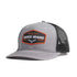 Casquette de camionneur western, de couleur gris, noir et orange. Avec logo Ranch Brand