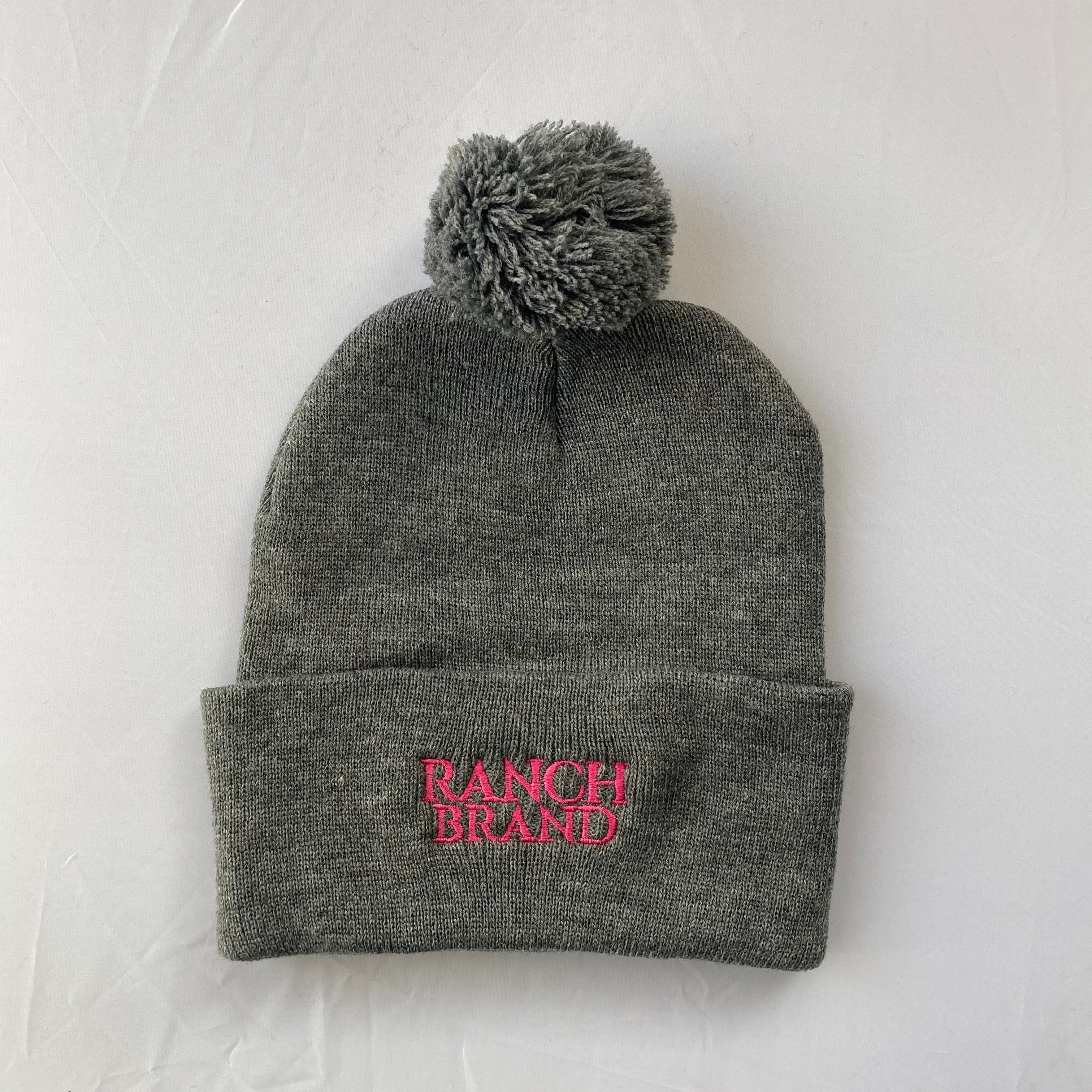 Pompom Hat | Gray & Gray Flap | Logo Pink