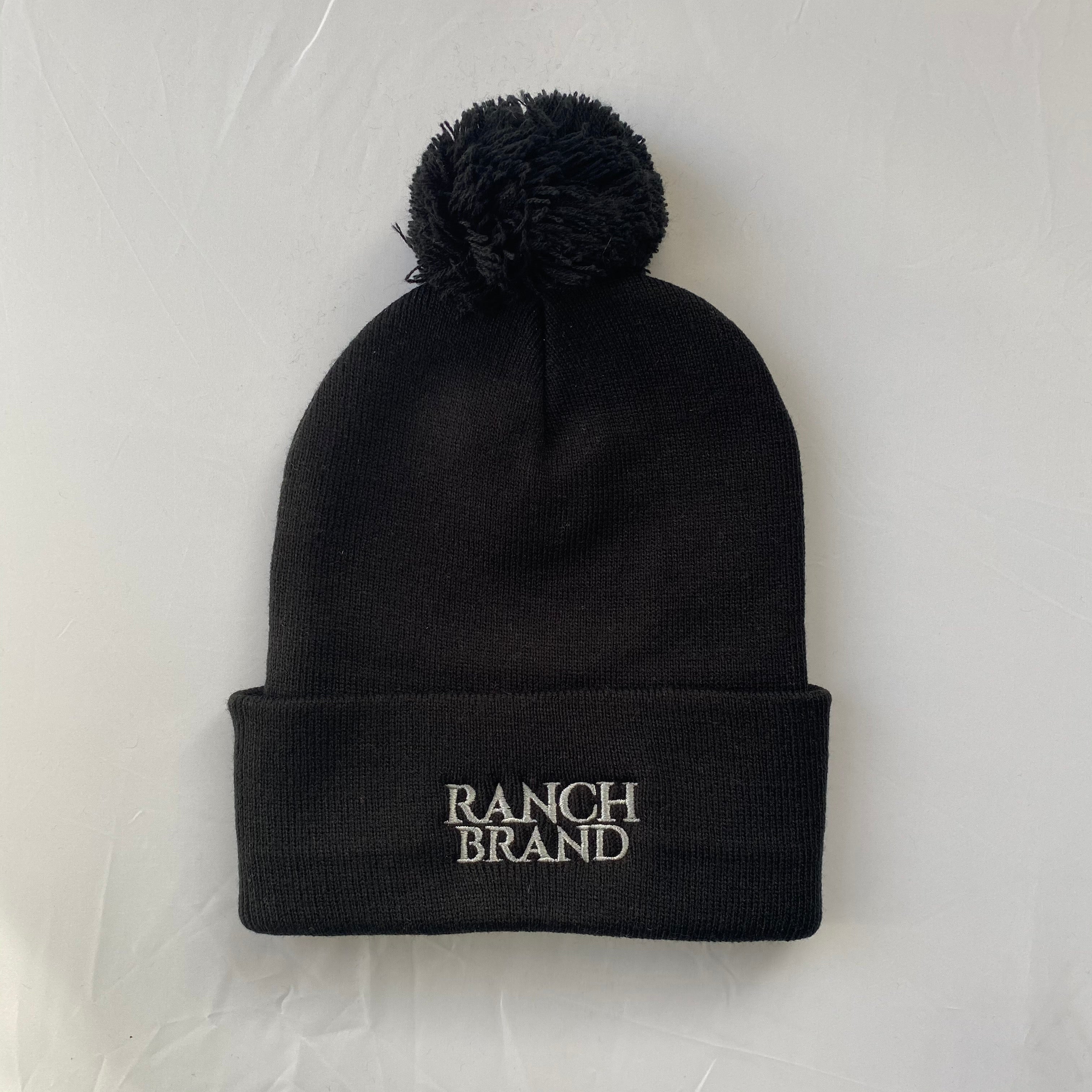 Pompom Hat | Black & Black Tie | Logo Silver