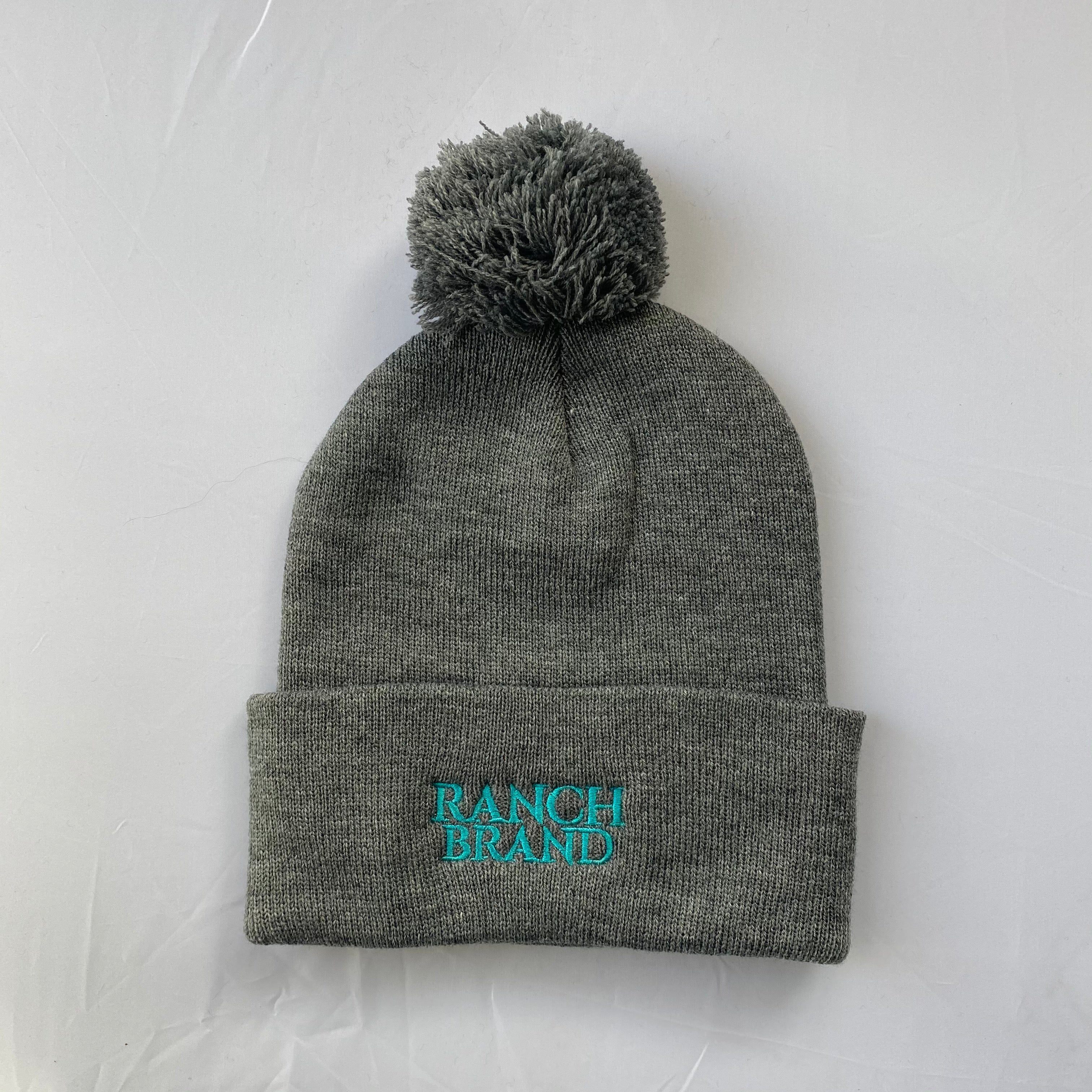 Pompom Hat | Gray & Gray Flap | Logo Turquoise
