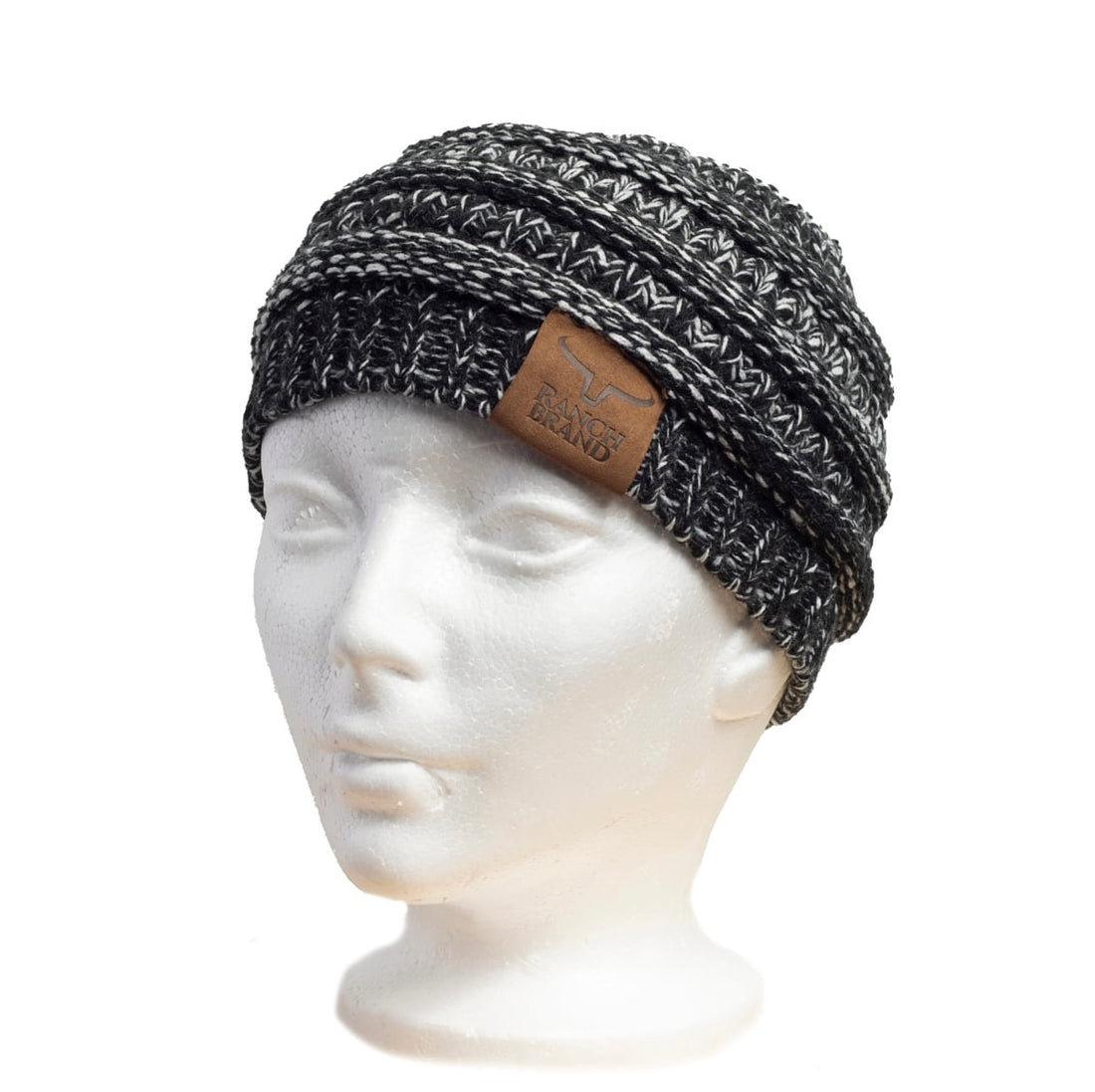 Bandeau Femme porté | Gris Chiné  | Patch De Cuir
