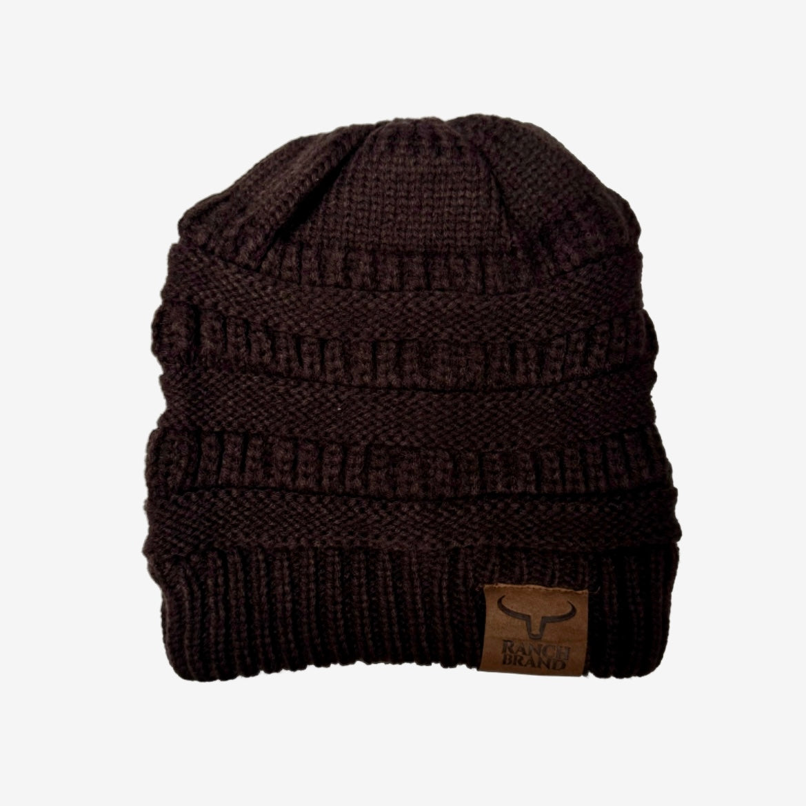 Ponytail Beanie | Brown | Leather Patch