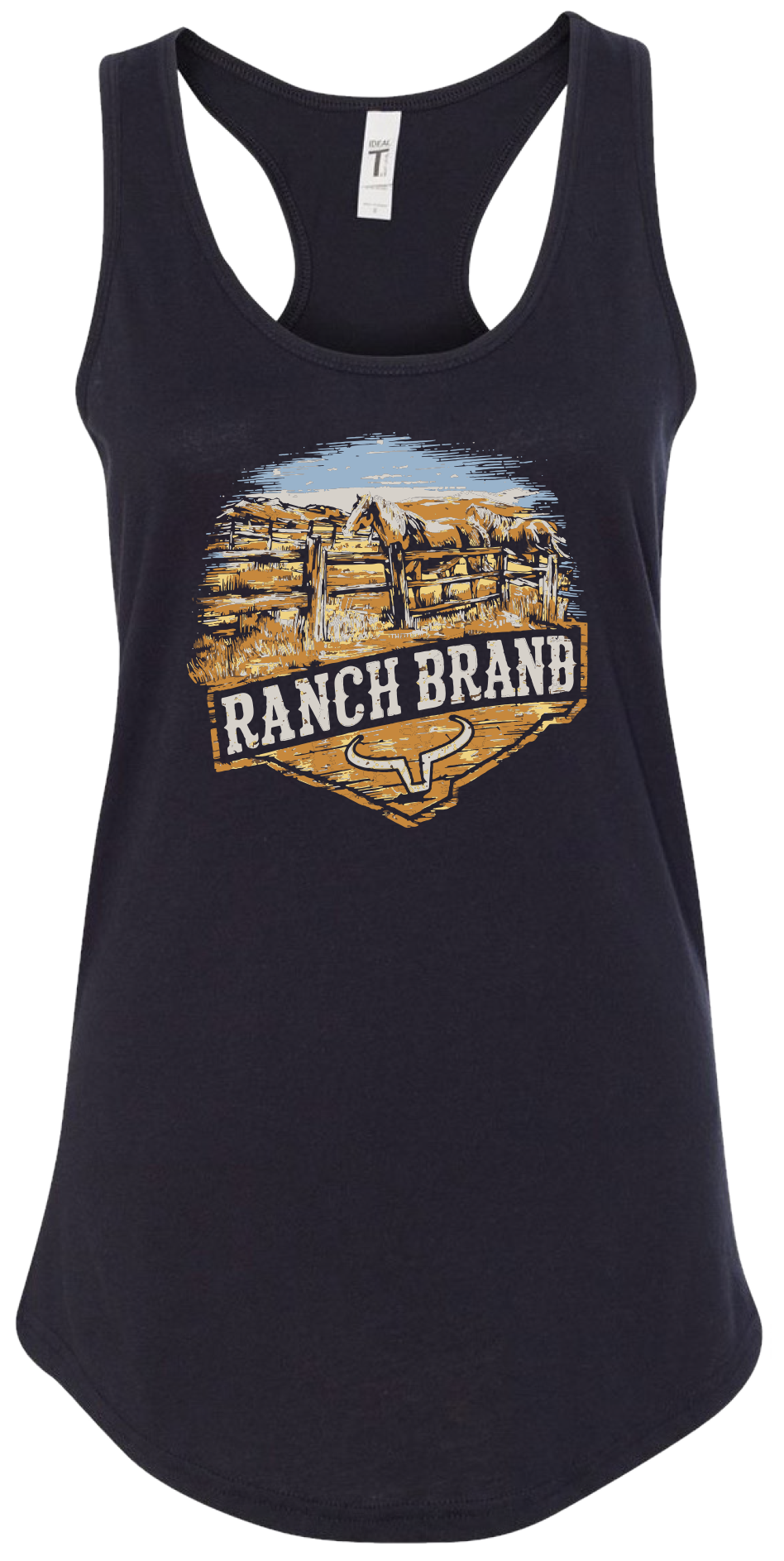 Camisole western rose, graphique cheval et logo Ranch Brand de couleur blanche