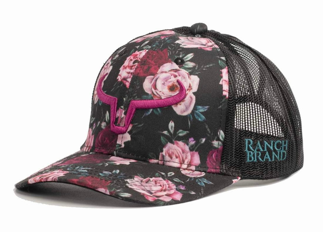 Casquette de camionneur western a motif, de couleur rose et noire