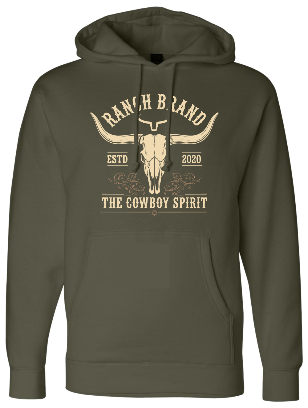 Ranch Brand | Unisex Skull 8 Hoodie | Army