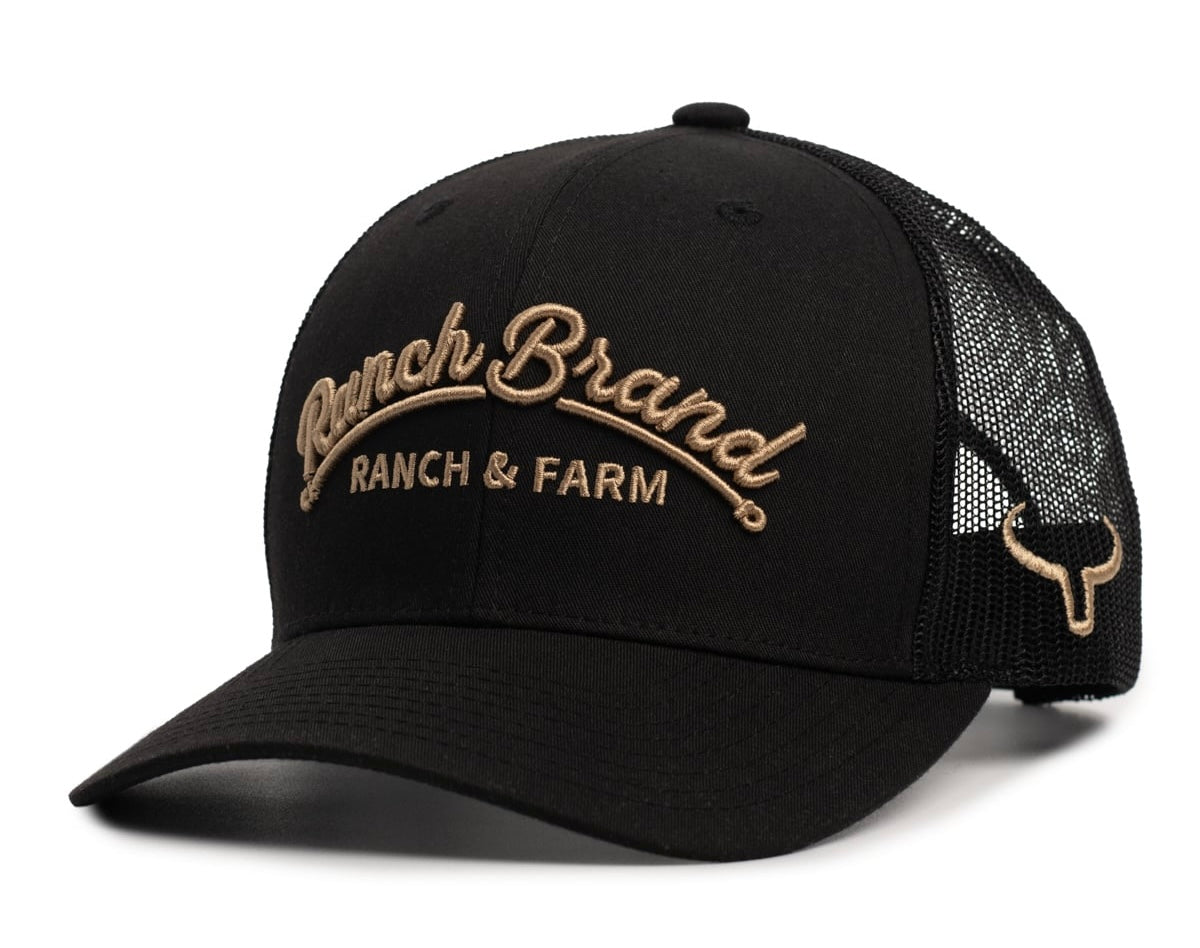 Ranch &amp; Farm Cap | Black &amp; Black Mesh | Gold Logo