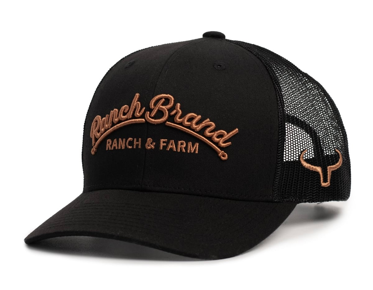 Ranch &amp; Farm Cap | Black &amp; Black Mesh | Copper Logo