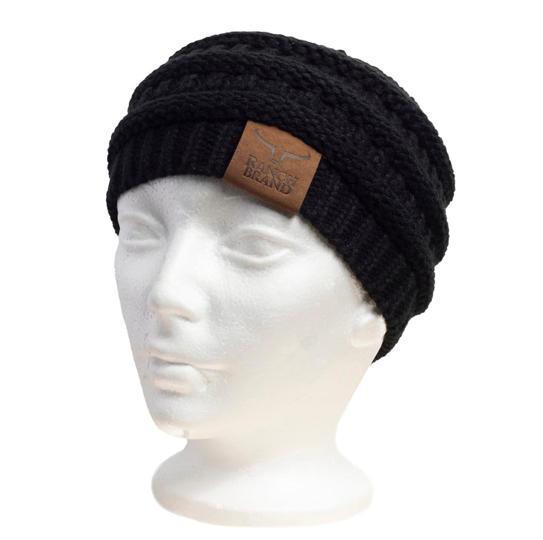 Headband | Black | Leather patch