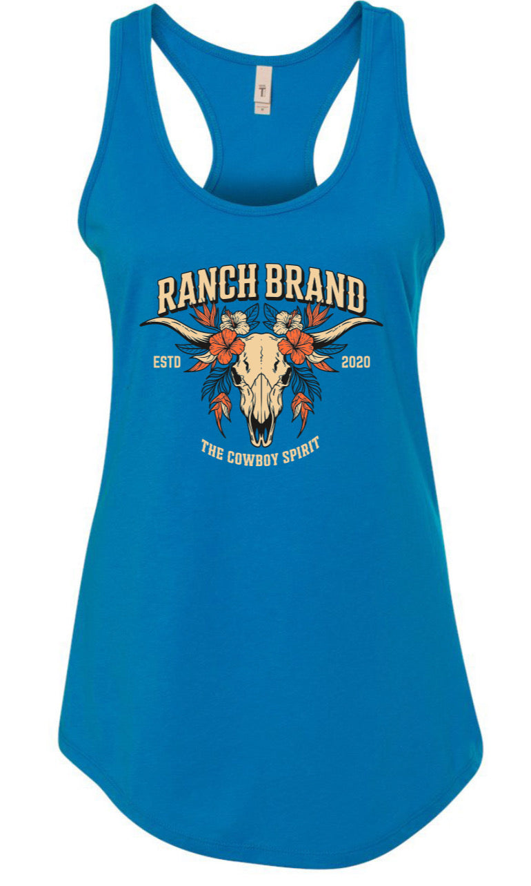 Camisole Flower Skull Bleu Turquoise Ranch Brand