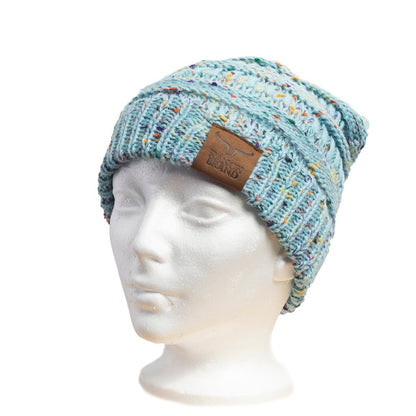 Ponytail Beanie | Turquoise Mix | Leather patch