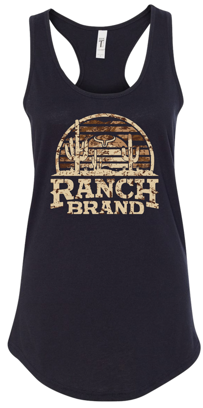 Camisole western gris, avec logo Ranch Brand beige