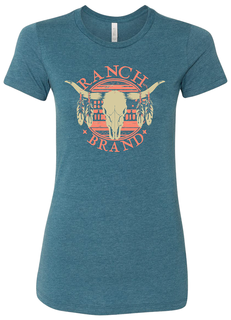 Ranch Brand | Women T-Shirt Skull &amp; Feather | Teal