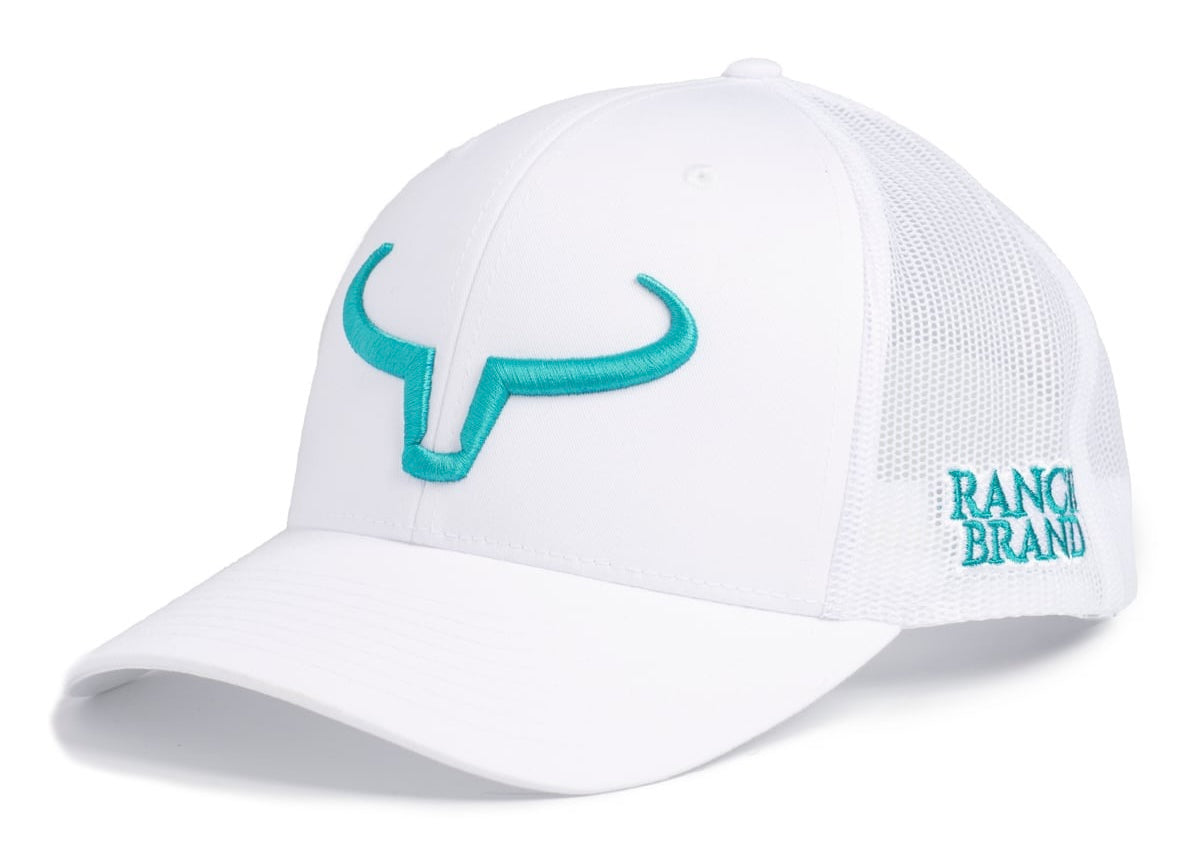 Rancher | White &amp; White Mesh | Turquoise Logo