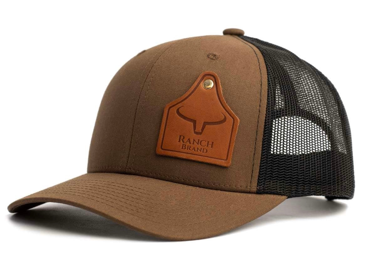 Cow Tag | Coyote Brown & Black Mesh | Leather Patch