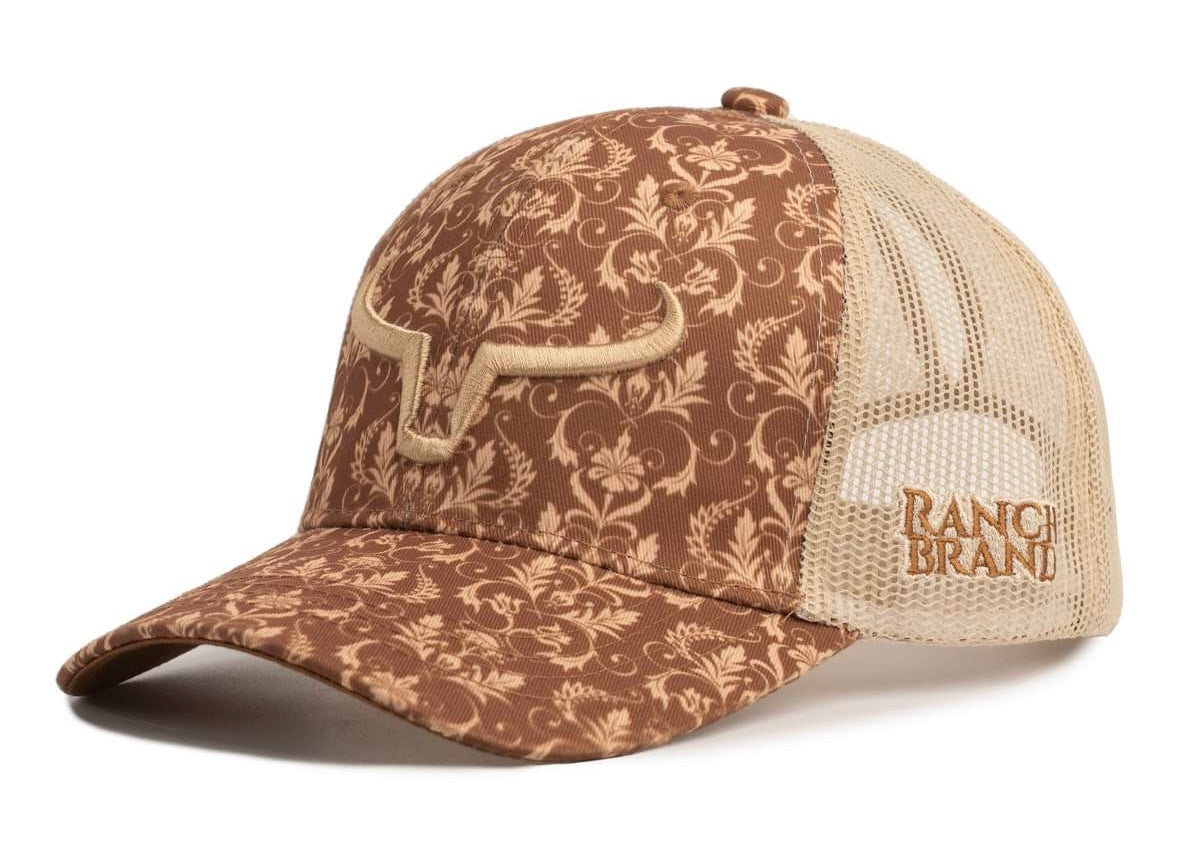 Casquette de camionneur western a motif, de couleur marron et beige