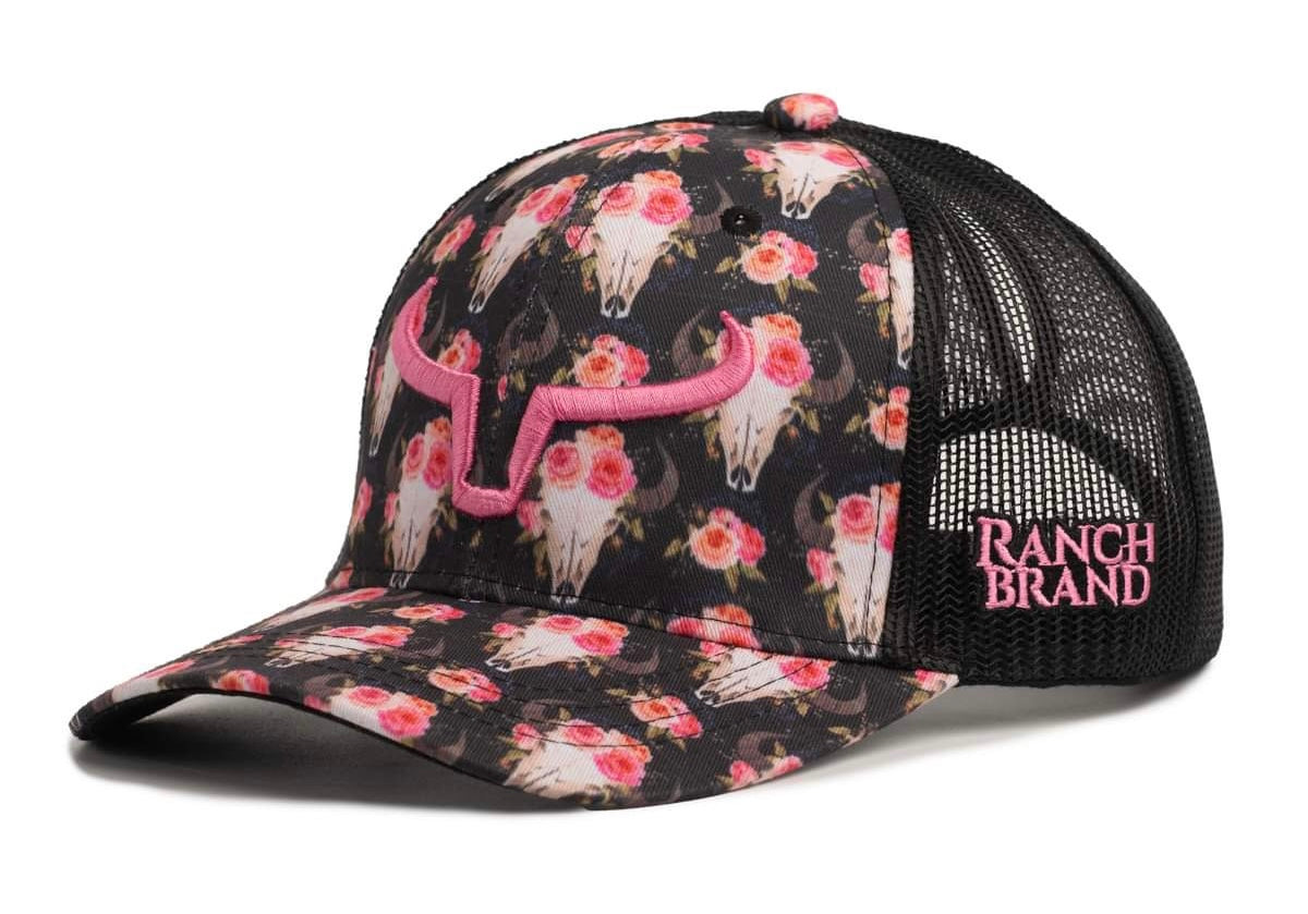 Casquette de camionneur western a motif, de couleur rose et noire