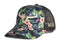 Casquette de camionneur western, de couleur noire et motif tropical. Avec logo Ranch Brand beige.