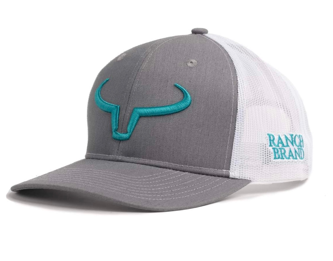 Rancher | Pale Gray &amp; White Mesh | Logo Turquoise