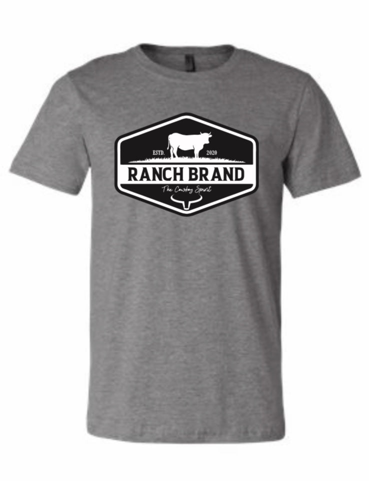 T-shirt western gris, avec logo Ranch Brand noir et blanc