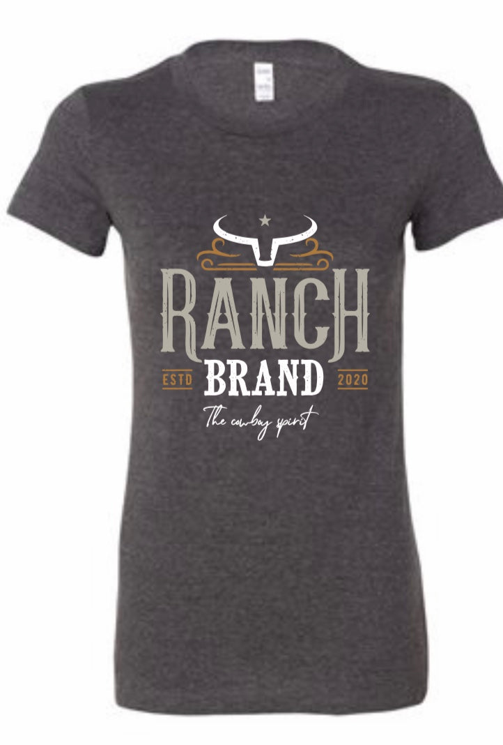 T-shirt western gris, avec Logo Ranch brand blanc