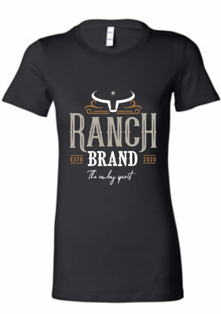 T-shirt western noir, avec Logo Ranch brand blanc