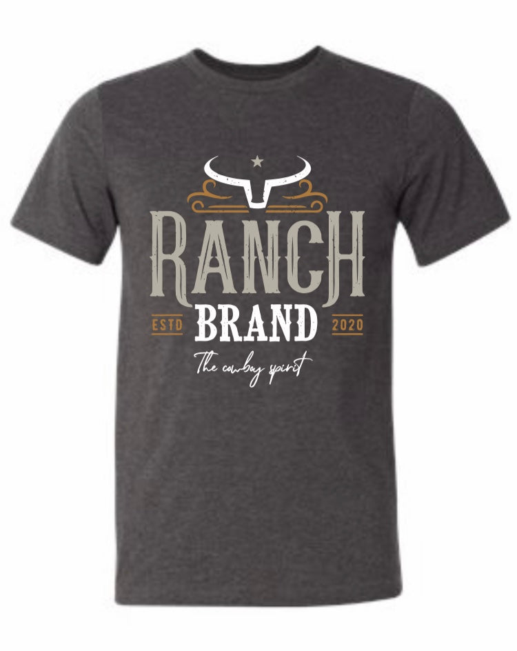 T-shirt western gris, avec Logo Ranch brand blanc