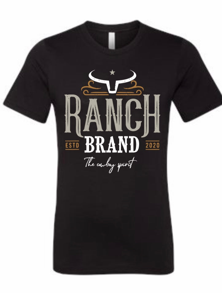 T-shirt western noir, avec Logo Ranch brand blanc