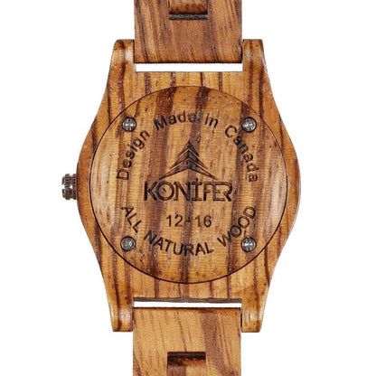 Montre western en bois zebre. Vue arriere