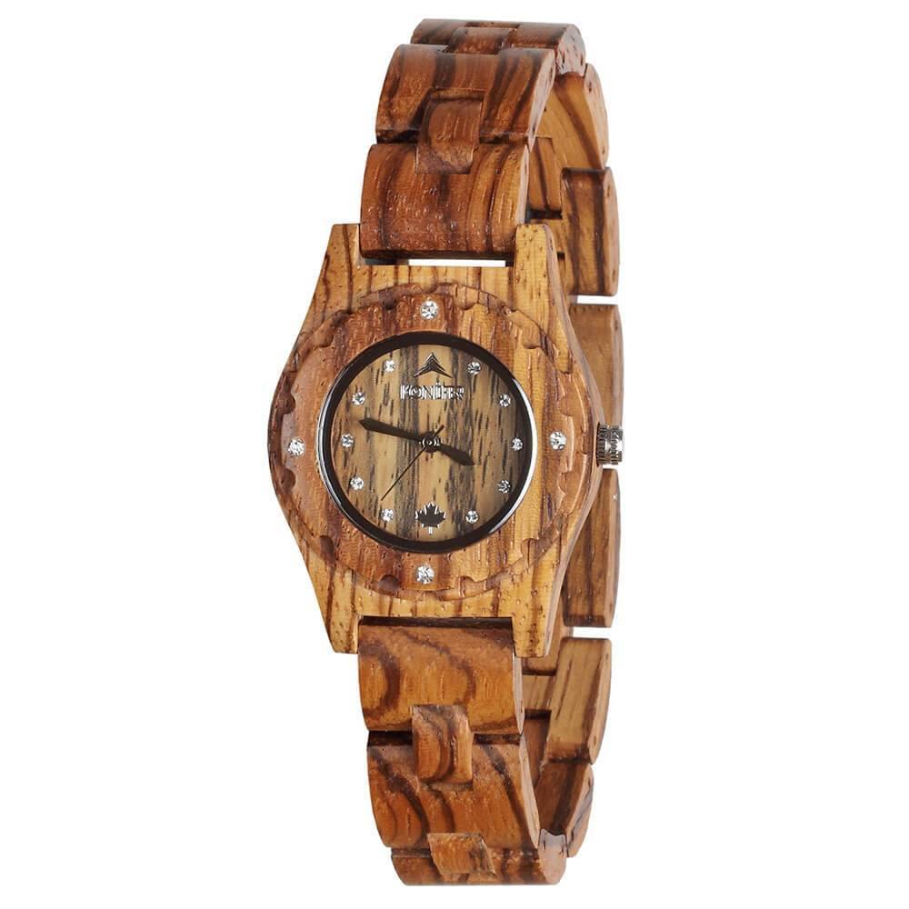 Montre western en bois zebre. Vue de profil