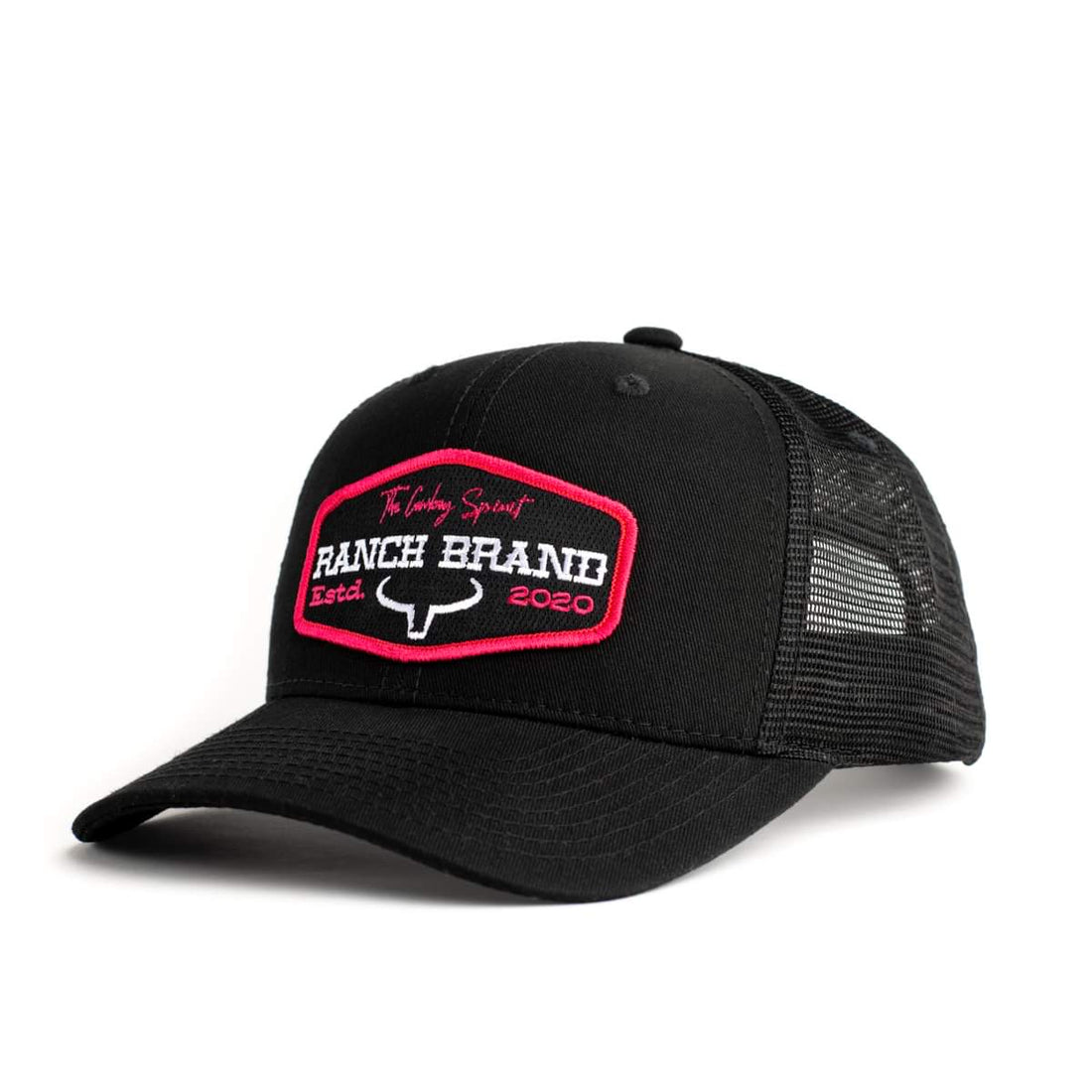 Casquette de camionneur western, de couleur noir et rose. Avec logo Ranch Brand