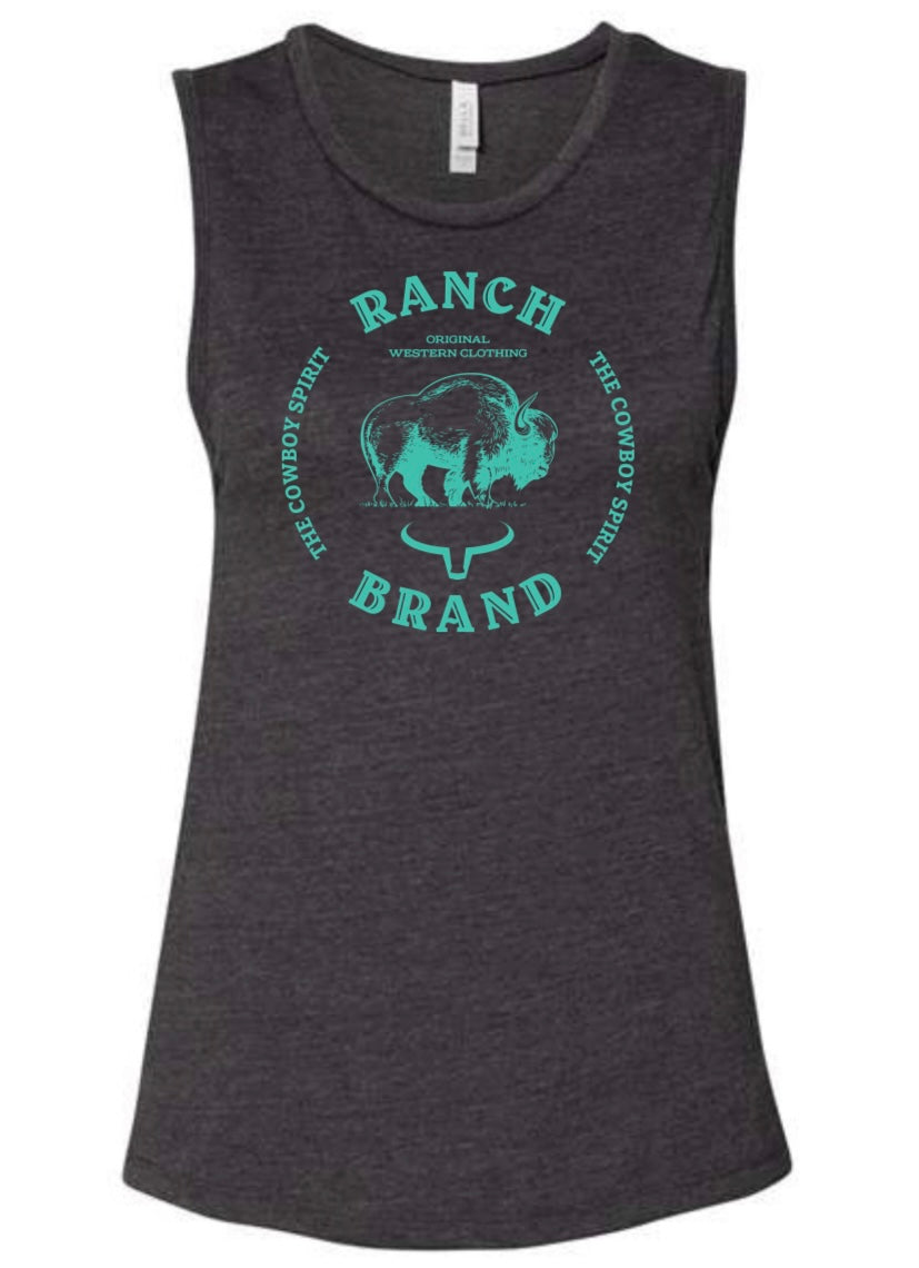 Ranch Brand | Muscle Tank Bison 2 Woman | Gray & Turquoise