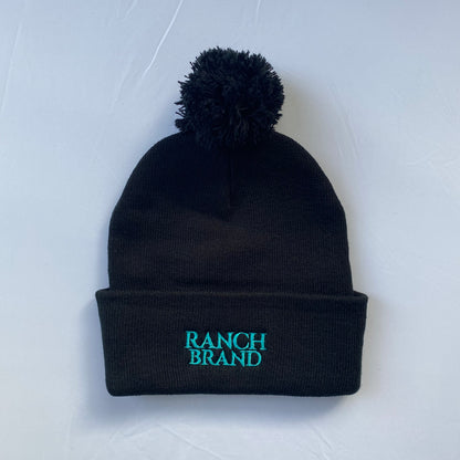 Pompom Hat | Black &amp; Black Tie | Logo Turquoise