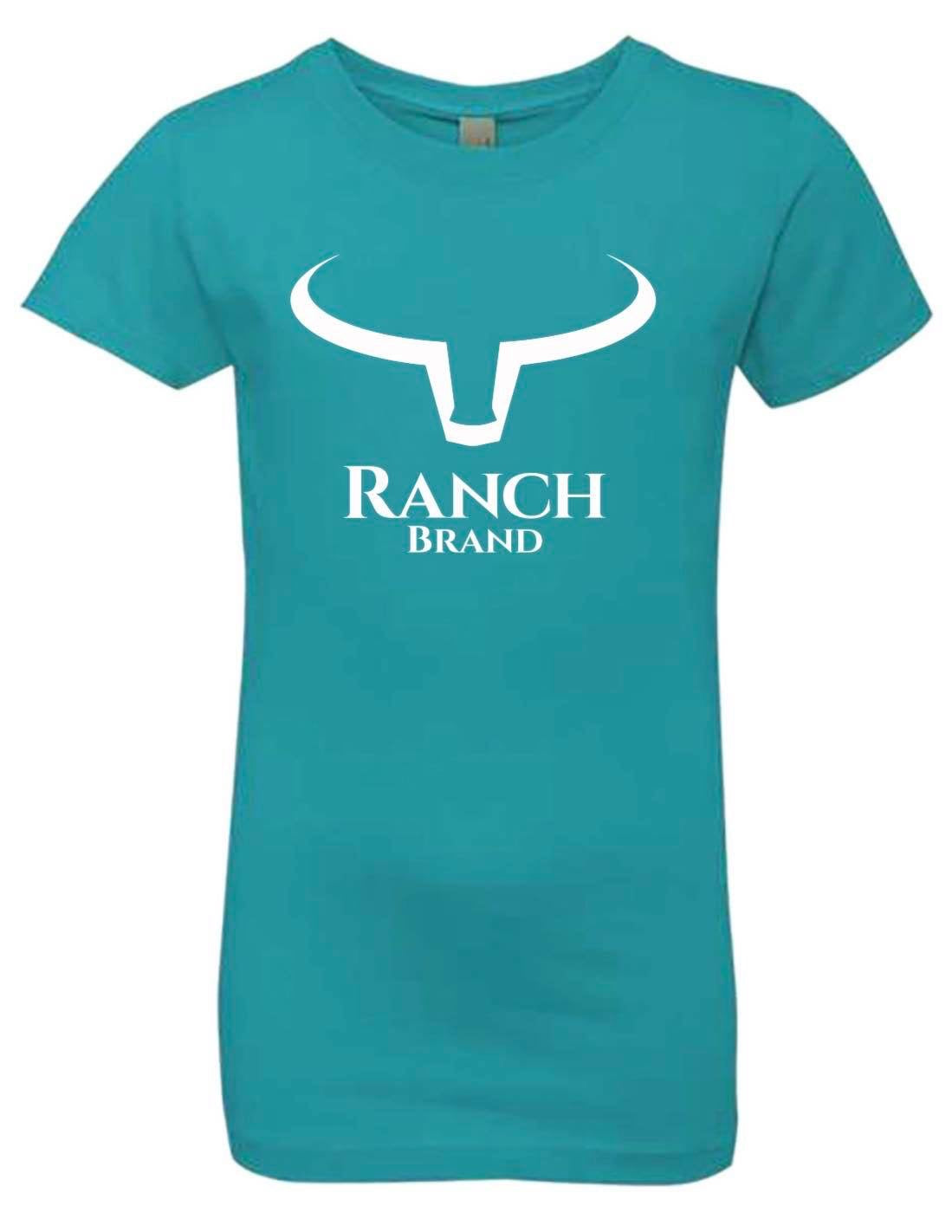 T-shirt western bleu, avec Logo Ranch brand blanc