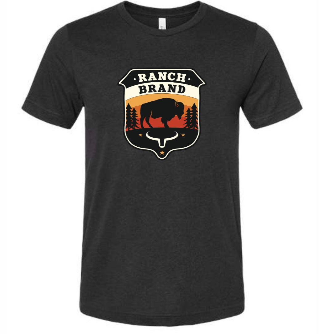 T-shirt western noir, avec logo Ranch brand noir, beige, orange, rouge