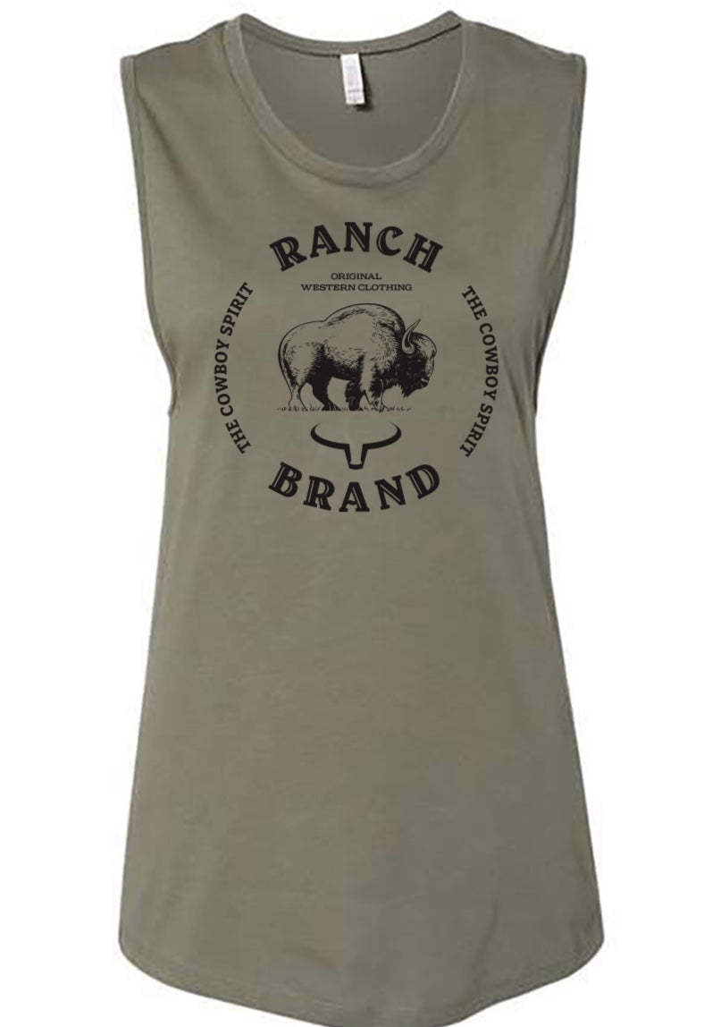Ranch Brand | Muscle Tank Bison 2 Woman | Army & Black