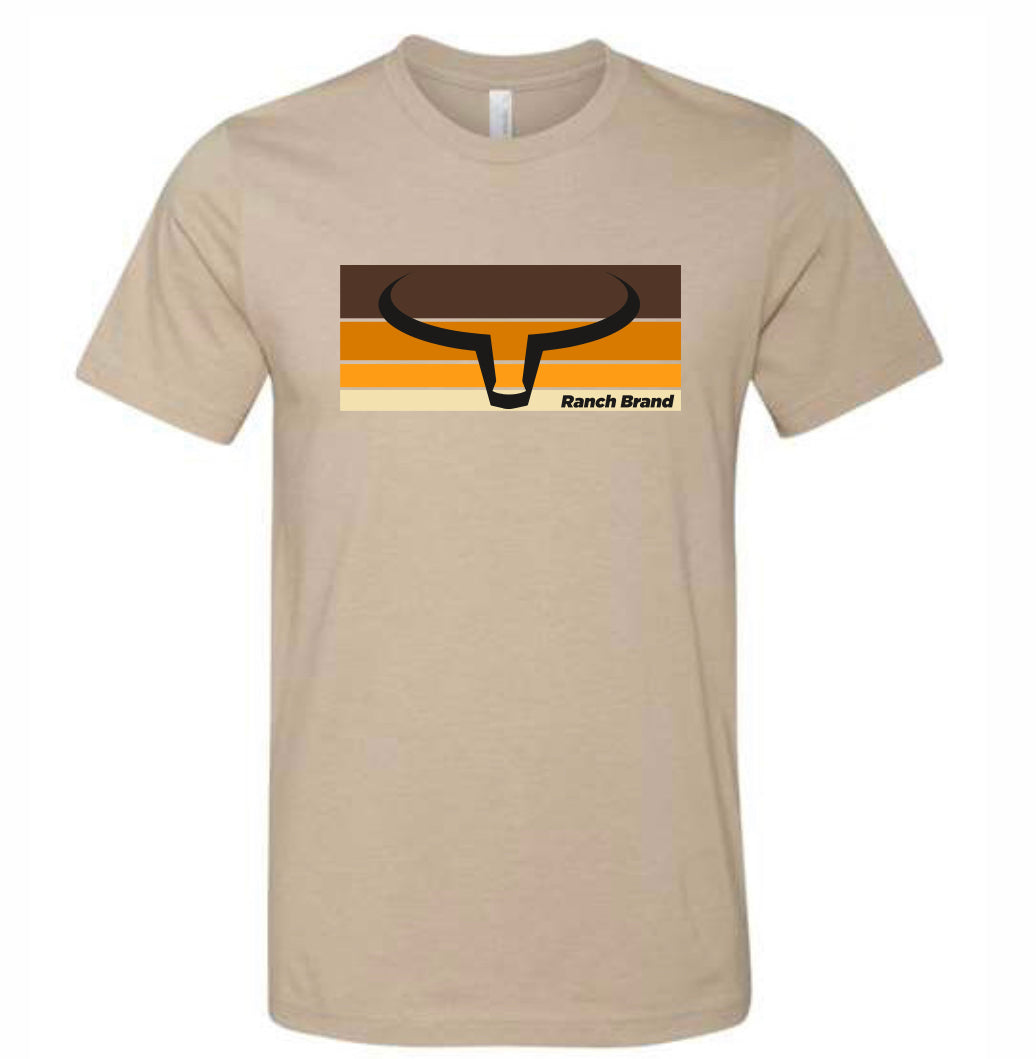 T-shirt western beige. Avec logo Ranch Brand marron, orange, jaune, noir