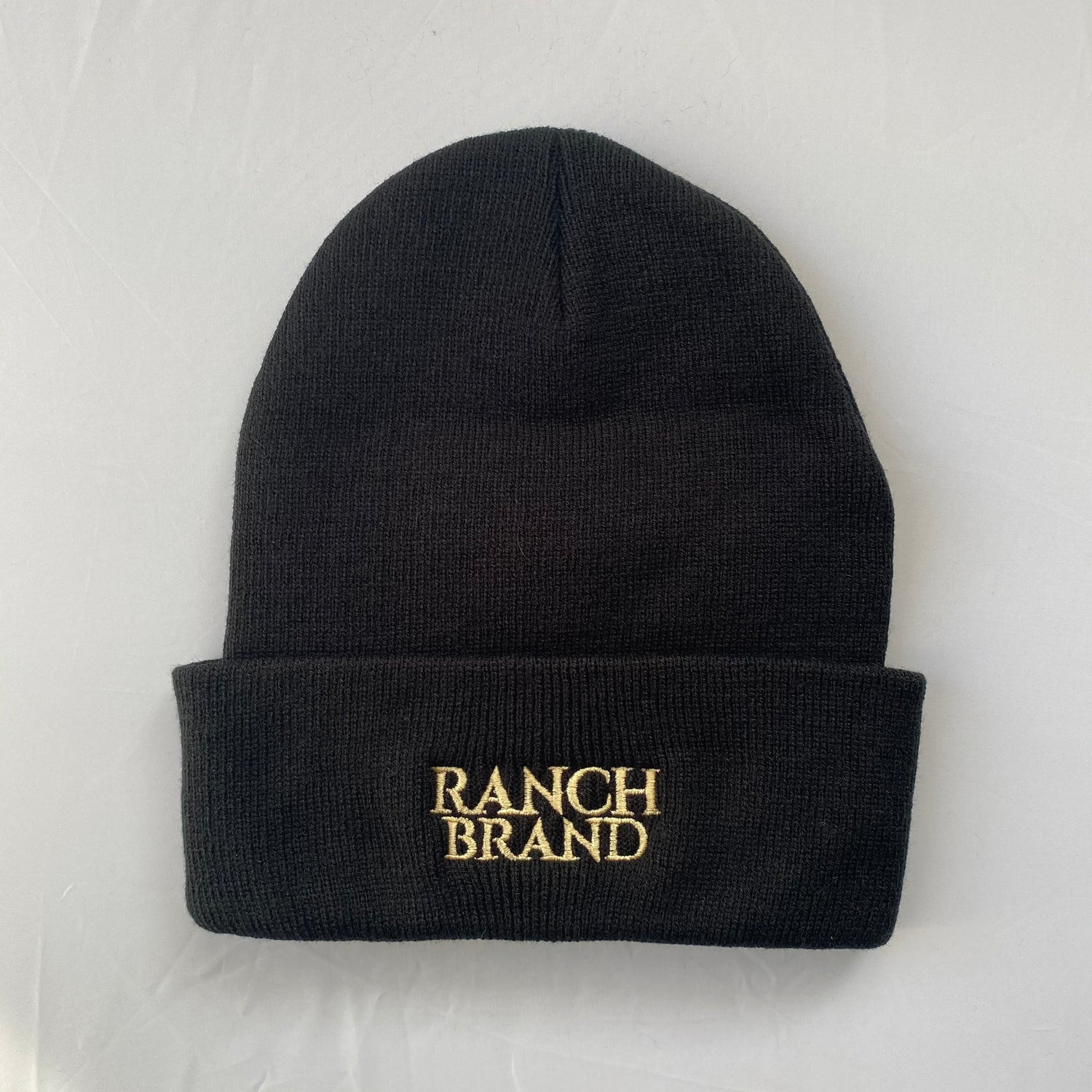 Beanie Hat | Black &amp; Black Flap | Logo Gold