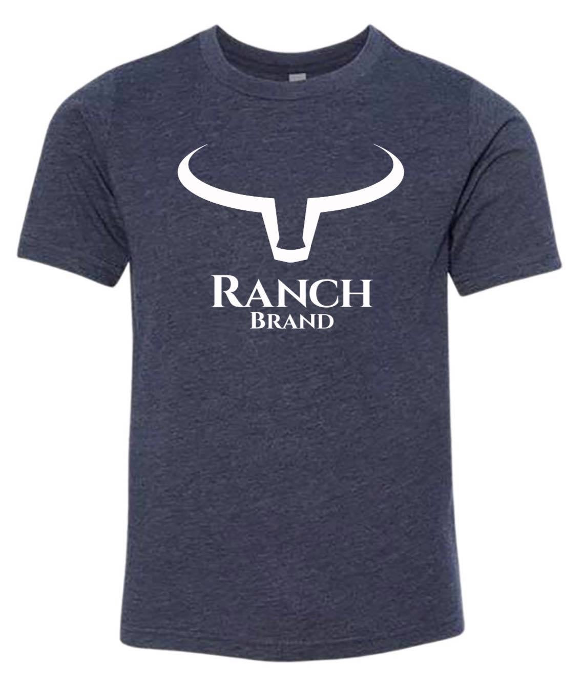 T-shirt western gris. Avec logo Ranch Brand blanc