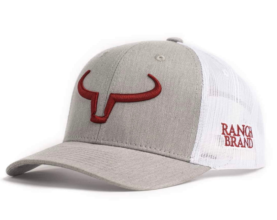 Rancher | Pale Gray &amp; White Mesh | Burgundy Logo