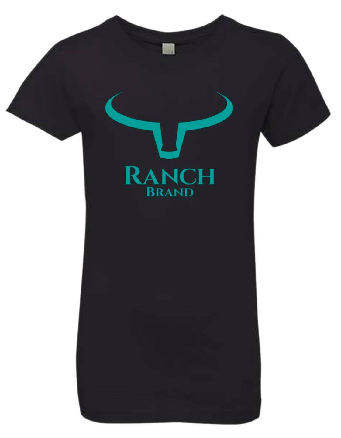 T-shirt western noir. Avec logo Ranch Brand bleu