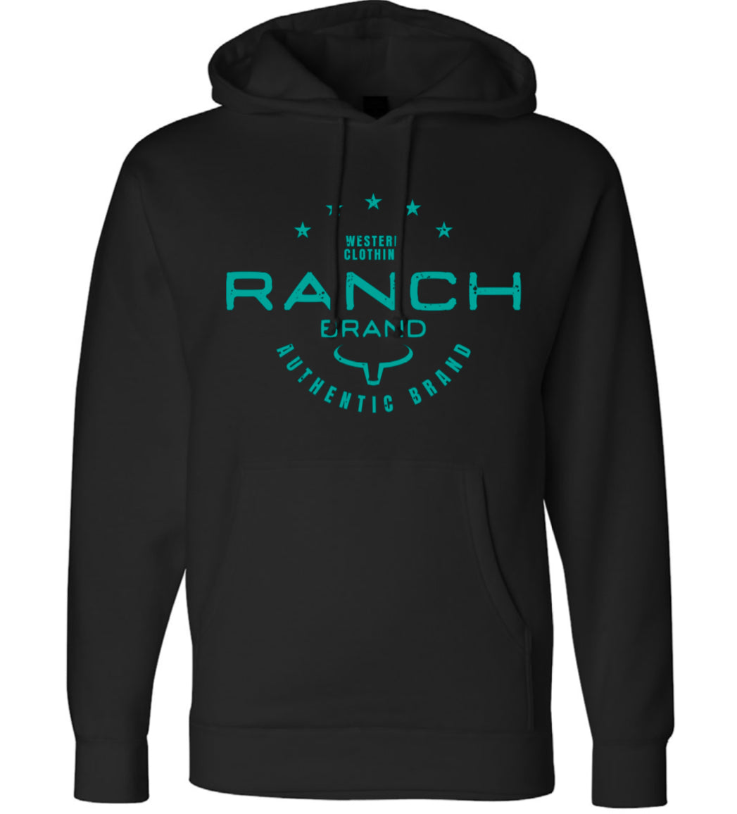 Ranch Brand | Authentic Unisex Hoodie | Black & Turquoise